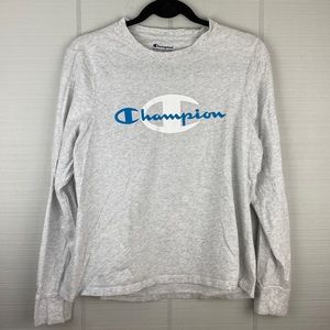 Girl’s Champion Long Sleeve Logo T-shirt 100% Cotton Gray Size L